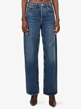 Agolde Arc Wide-Leg Denim Jeans Short Wave Dark Indigo Size 32